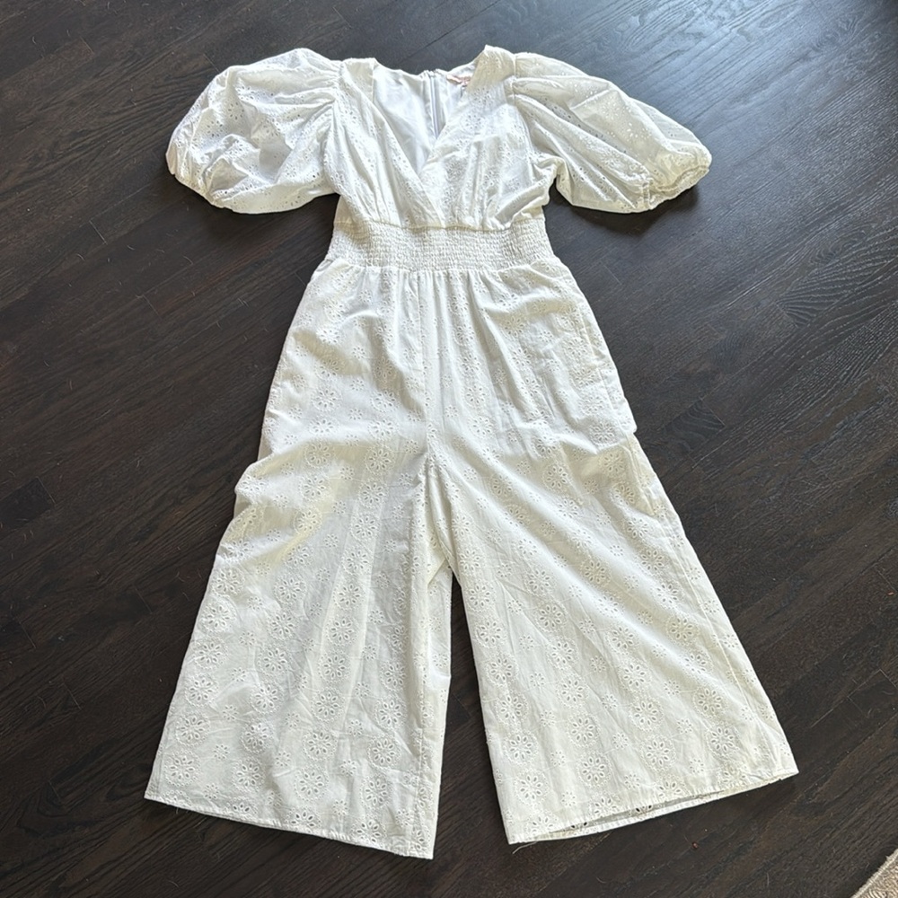Anthropologie Hutch White Smocked-Waist Eyelet Jumpsuit Size L - Picture 14 of 15